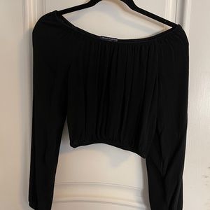 Off the shoulder black long sleeve crop top